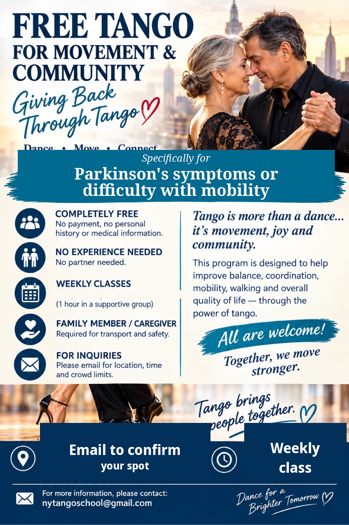 Free Tango for Movement and Community β Manhattan, email to confirm